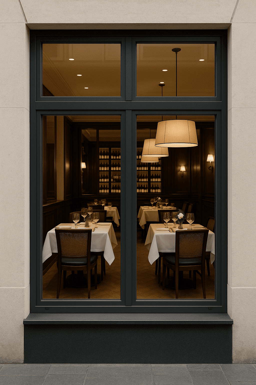 . Imagen Secundaria: Escaparate de un local comercial o restaurante elegante con carpintería de PVC.